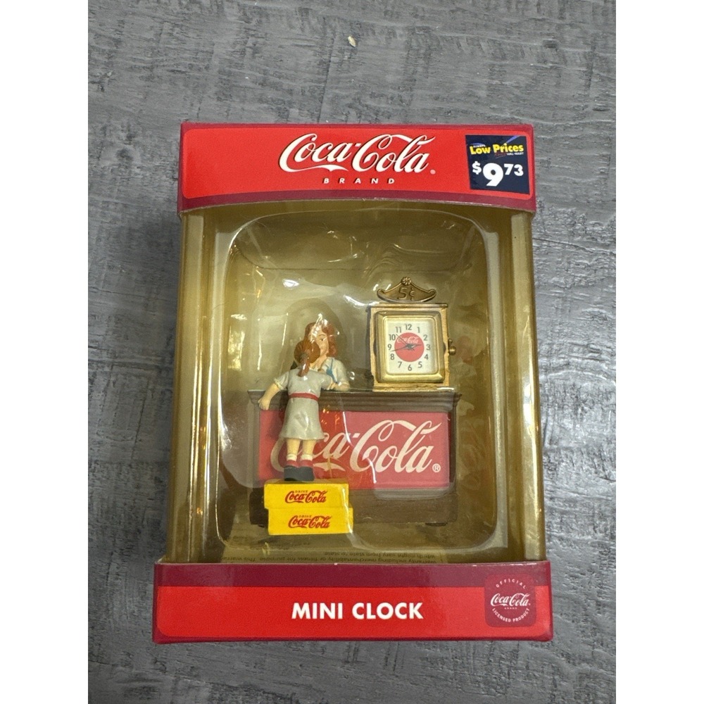 VTG 2003 Coca-Cola Mini Clock Girl at Soda Fountain Scene MZ Berger CCM102 Box